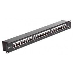 DEDOCK patch panel 43295, 19"/1U, CAT 6, 24x coupler RJ45 ports, μαύρο