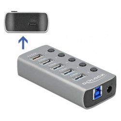 DEDOCK USB hub 63263 με διακόπτες, 6x θυρών, 5Gbps, 12V/2.25A PD, γκρι