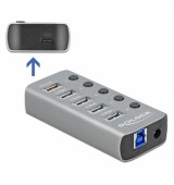 DEDOCK USB hub 63263 &mu;&epsilon; &delta;&iota;&alpha;&kappa;ό&pi;&tau;&epsilon;&sigmaf;, 6x &theta;&upsilon;&rho;ώ&nu;, 5Gbps, 12V/2.25A PD, &gamma;&kappa;&rho;&iota;