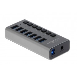 DEDOCK USB hub 63669 με διακόπτες, 7x θυρών, 5Gbps, γκρι