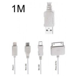 POWERTECH καλώδιο USB 2.0 4 in 1, 1m, λευκό