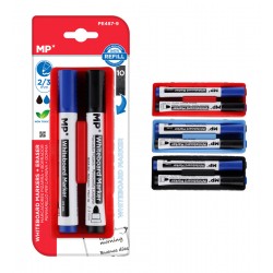 MPMμαρκαδόροι & σφουγγάρι ασπροπίνακα PE487-9, 2/3mm μαύρος & μπλε, 2τμχ