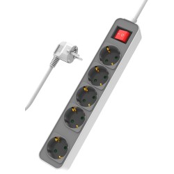 POPERTECH πολύπριζο ασφαλείας PT-1057, 5x schuko, 16A, 1.4m, λευκό