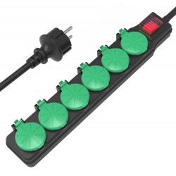 POPERTECH πολύπριζο PT-1071, 6x schuko, IP44, 16A, 1.5m, μαύρο