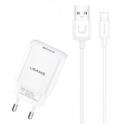 USUMS φορτιστής τοίχου T21OCLN01 με καλώδιο Lightning, USB 2.1A, λευκός