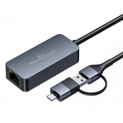 POPERTECH αντάπτορας δικτύου PTR-0149, USB & USB-C, 1000 Mbps, γκρι