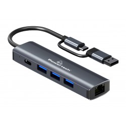 POPERTECH USB hub PTR-0150 με θύρα δικτύου, 4 θυρών, USB & USB-C, γκρι