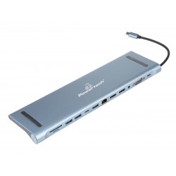 POPERTECH docking station BYL-2003U2, 12 θυρών, βάση laptop, USB-C, γκρι