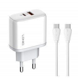 LDLIO φορτιστής τοίχου A2526C με καλώδιο, USB & USB-C, 45W PD, λευκός
