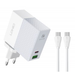 LDLIO φορτιστής τοίχου A2620C με καλώδιο, USB & USB-C, 65W PD, λευκός