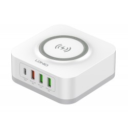 LDLIO σταθμός φόρτισης AW004, USB-C/3x USB/wireless, 32W, PD/QC, λευκός