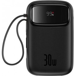BABEUS QPOW2, POWERBANK, 10000MAh, ΜΕ 2 ΚΑΛΩΔΙΑ TYPE-C, 30W, ΜΕ ΨΗΦΙΑΚΗ ΟΘΟΝΗ, ΜΑΥΡΟ