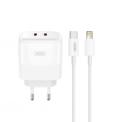XOXL140 GaN NITRIDE ΦΟΡΤΙΣΤΗΣ 35W USB-C , 2 ΘΥΡΕΣ, ΜΕ ΚΑΛΩΔΙΟ LIGHTNING, ΛΕΥΚΟΣ