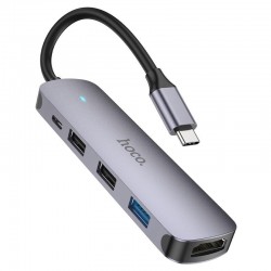 HOHO HB27 TYPE-C HUB , HDMI + USB3.0 + USB2.0*2 + PD , METAL GRAY
