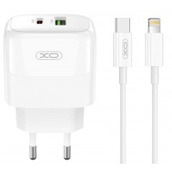 XOXL137 ΦΟΡΤΙΣΤΗΣ PD20W/QC18W, 1 ΘΥΡΑ USB + 1 ΘΥΡΑ PD, ΜΕ ΚΑΛΩΔΙΟ LIGHTNING, ΛΕΥΚΟ