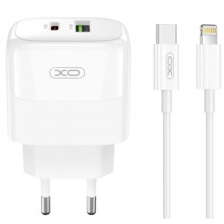 XOXL138 ΦΟΡΤΙΣΤΗΣ 30W GAN NITRIDE 1 ΘΥΡΑ USB + 1 ΘΥΡΑ PD, ΚΑΛΩΔΙΟ LIGHTNING, ΛΕΥΚΟ