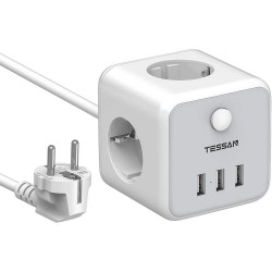 TETSAN TS301 ΠΟΛΥΜΠΡΙΖΟ 3 ΘΕΣΕΩΝ, 3 USB, ΓΚΡΙ/ΛΕΥΚΟ