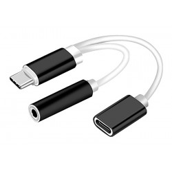 POPERTECH αντάπτορας USB-C σε USB-C & 3.5mm θηλυκό CAB-UC030, λευκός