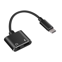 POPERTECH αντάπτορας USB-C σε USB-C & 3.5mm θηλυκό CAB-UC031, μαύρος