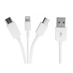 POWERTECH Καλώδιο USB σε Micro USB, Type-C & 8-pin, 3 σε 1, 0.2m, White