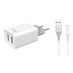 POPERTECH φορτιστής τοίχου PT-776 με καλώδιο USB-C, 2x USB, 2.1A, λευκό