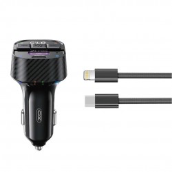 XOXBCC17 FM TRANSMITER ΚΑΙ ΦΟΡΤΙΣΤΗΣ ΑΥΤΟΚΙΝΗΤΟΥ, PD30W, 2 ΘΥΡΕΣ, ΜΕ ΚΑΛΩΔΙΟ LIGHTNING, ΜΑΥΡΟΣ