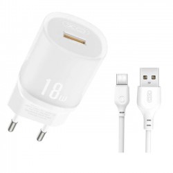 XOXL157 ΦΟΡΤΙΣΤΗΣ QC3.0 18W, 1 ΘΥΡΑ ΜΕ ΚΑΛΩΔΙΟ TYPE-C, ΛΕΥΚΟΣ