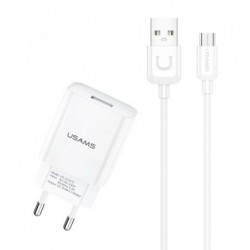 USUMS φορτιστής τοίχου T21OCMC01 με καλώδιο Micro USB, USB 2.1A, λευκός