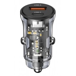 USUMS φορτιστής αυτοκινήτου US-CC164, USB & USB-C, 30W, μαύρος