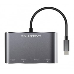 CABLETIME docking station CMHD41, 4 θυρών, USB-C, 20V/3A PD, 4K, γκρι
