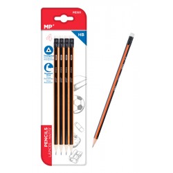 MPMξύλινο μολύβι με γόμα PE301, τρίγωνο, HB, 4τμχ