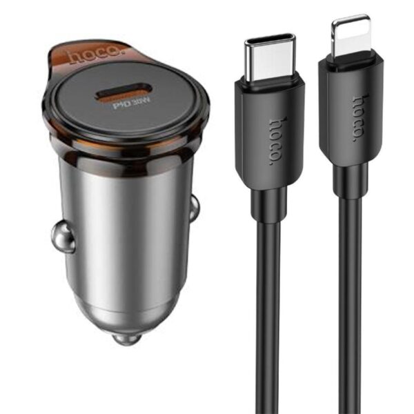 HOCO NZ16 ΦΟΡΤΙΣΤΗΣ ΑΥΤΟΚΙΝΗΤΟΥ, RIGOROUS PD30W, 1 ΘΥΡΑ , ΚΑΛΩΔΙΟ TYPE-C TO LIGHTNING, ΓΚΡΙ