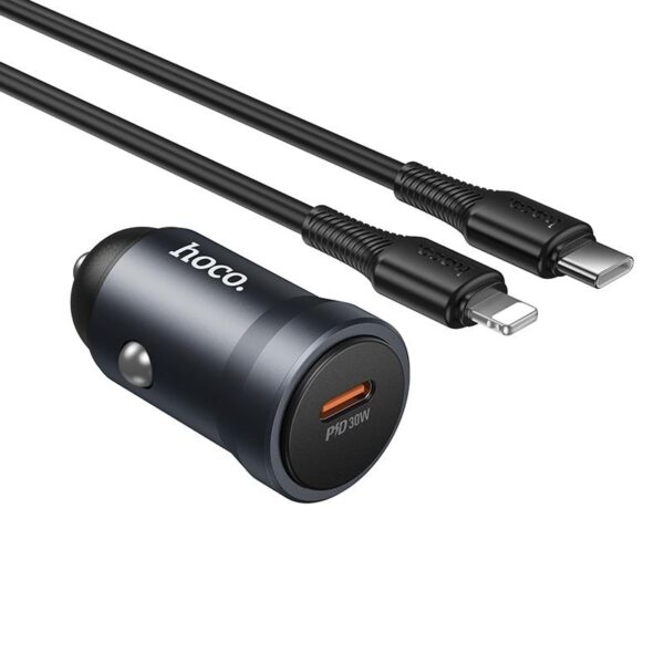HOCO Z62A ΦΟΡΤΙΣΤΗΣ ΑΥΤΟΚΙΝΗΤΟΥ, ΜΕ TYPE-C TO LIGHTNING ΚΑΛΩΔΙΟ, ΓΚΡΙ