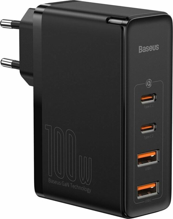 BASEUS GAN 2 PRO ΦΟΡΤΙΣΤΗΣ ΓΡΗΓΟΡΗΣ ΦΟΡΤΙΣΗΣ, 2 ΘΥΡΕΣ TYPE C + 2 ΘΥΡΕΣ USB, 100W, ΜΑΥΡΟΣ