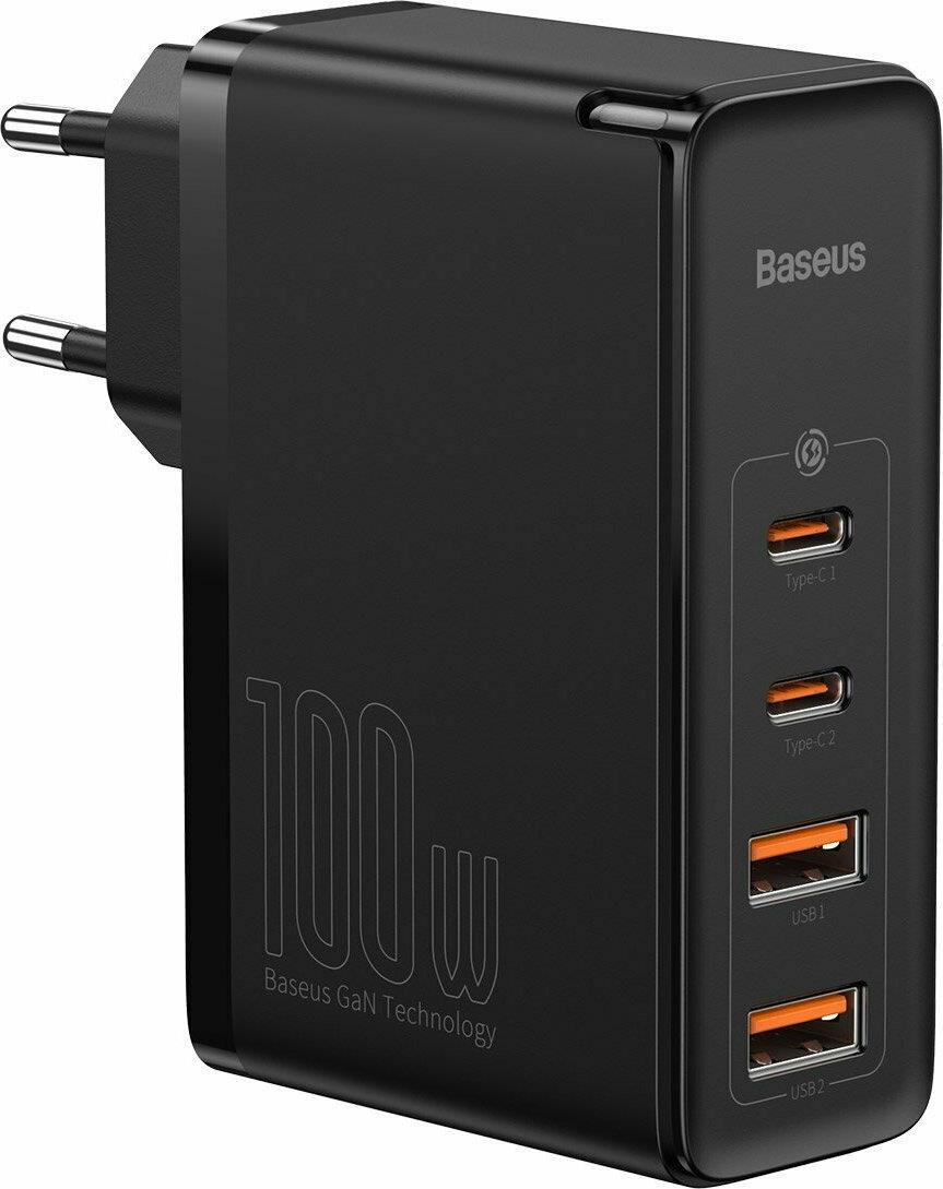 BASEUS GAN 2 PRO ΦΟΡΤΙΣΤΗΣ ΓΡΗΓΟΡΗΣ ΦΟΡΤΙΣΗΣ, 2 ΘΥΡΕΣ TYPE C + 2 ΘΥΡΕΣ USB, 100W, ΜΑΥΡΟΣ