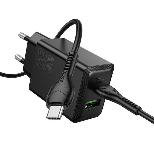 HOCO N71 NUEVO, ΣΕΤ ΓΡΗΓΟΡΗΣ ΦΟΡΤΙΣΗΣ, 30W, 2 ΘΥΡΕΣ, ΜΕ ΚΑΛΩΔΙΟ LIGHTNING, ΜΑΥΡΟ