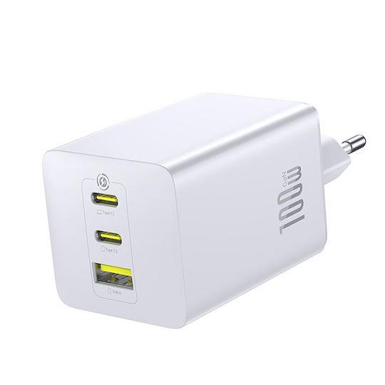BASEUS ENERFILL FE11, ΦΟΡΤΙΣΤΗΣ ΓΡΗΓΟΡΗΣ ΦΟΡΤΙΣΗΣ, 3 ΘΥΡΕΣ, 100W, ΛΕΥΚΟΣ