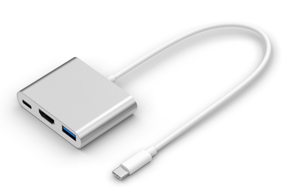 POWERTECH docking station CAB-UC004, 3 θυρών, USB-C σύνδεση, ασημί