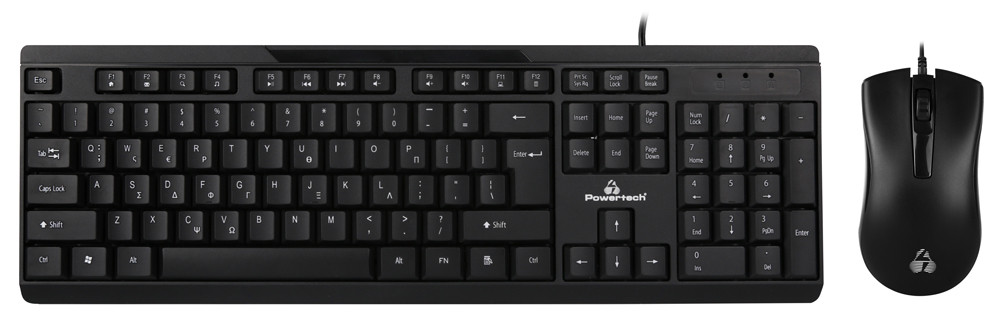 POWERTECH set ποντίκι & πληκτρολόγιο PT-1068, ενσύρματο, 1000DPI, μαύρο
