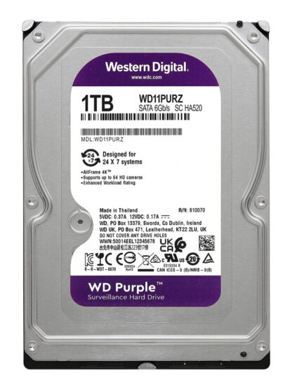 WD σκληρός δίσκος 3.5" Purple Surveillance 1TB, 256MB, 5400RPM, SATA III